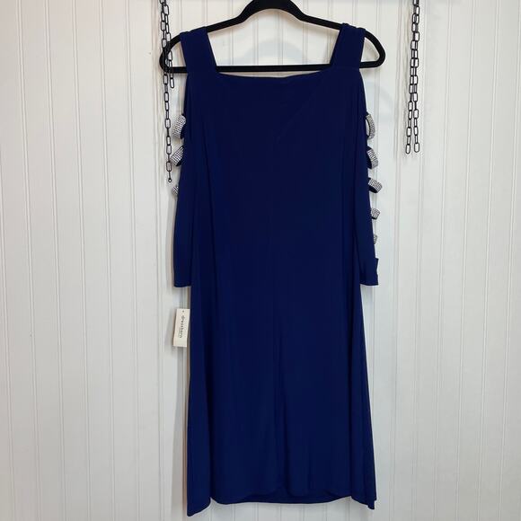 NWT ROZ&ALI Women’s Open Cold Shoulder Embellished Mini Shift Dress Size L - Picture 4 of 7